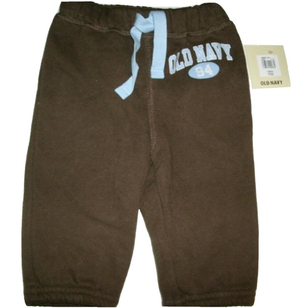 Old Navy Baby Boys Sweatpants Brown Pull On Drawstring Logo 0-3 Months New